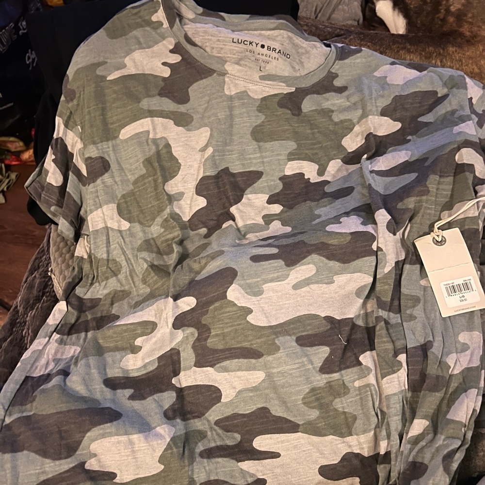 NWT Lucky Brand Tie Front Camo Tee